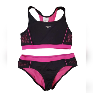 Speedo Women's Black Pink Two Piece Sporty Activewear Swimsuit Size 10‎